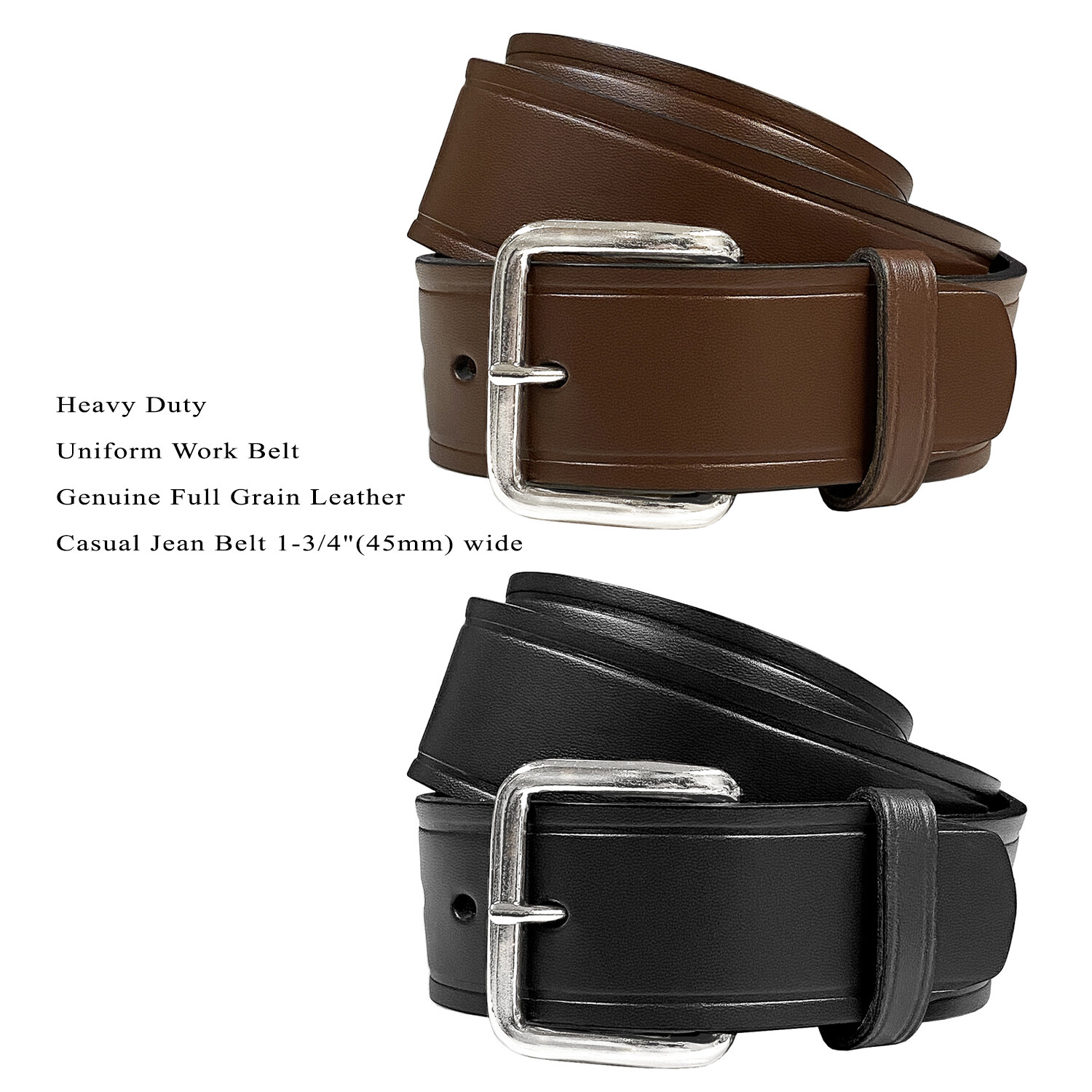 Nickel Shinny Buckle Casual Belt Genuine Top Grain Full Leather Belt 1 3/4″ Wide