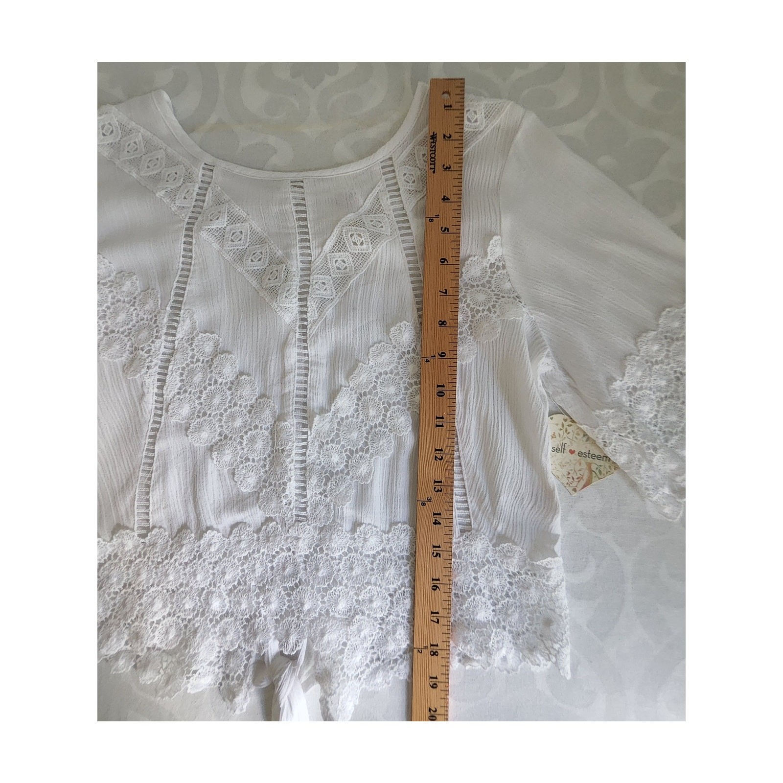 Self Esteem Boho Lace Tie Front Peasant Top XL