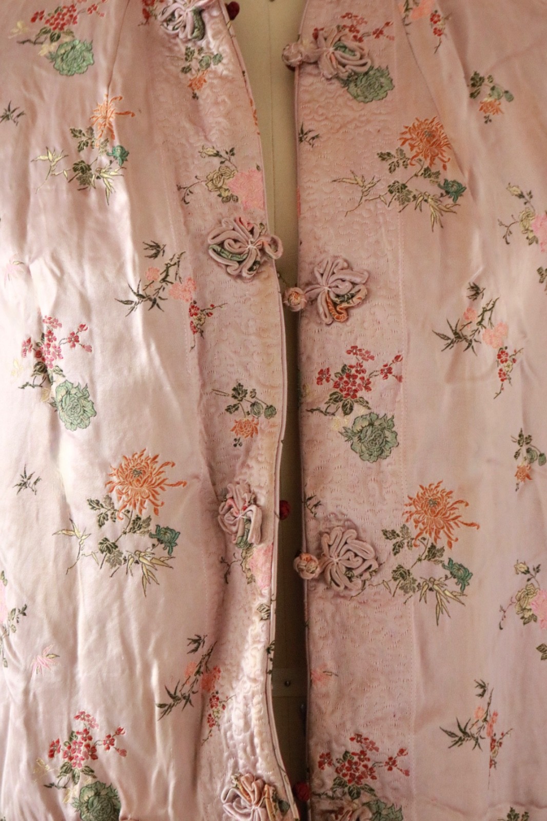 Vintage Reversible Satin Pink & Burgundy Chinoiserie Floral Chinese Jacket READ