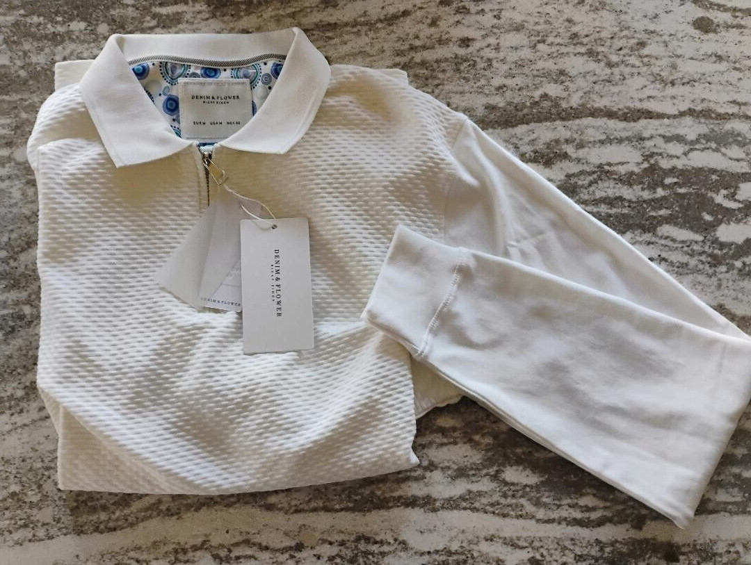 Denim & Flower Poly Blend Long Sleeve 1/4 Zip Shirt Medium MINT FREE SHIP!