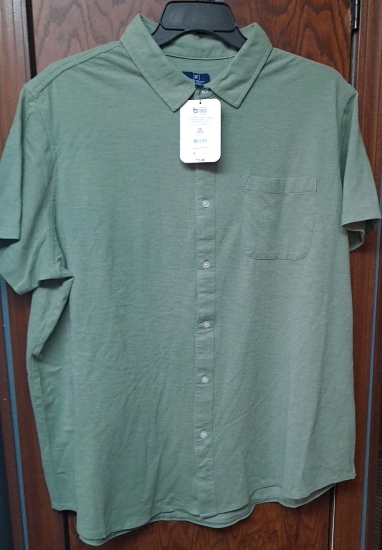 NWT Mens GEORGE Knit Button Down Collared Shirt Size 2XL 50-52 Faded Spruce