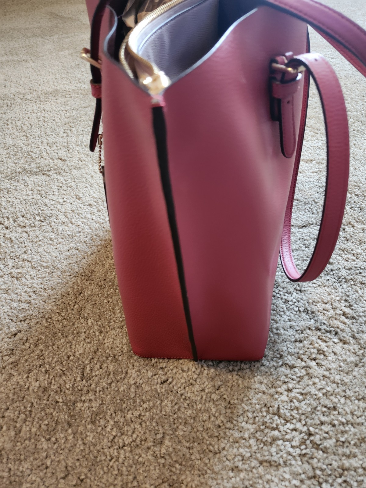 COACH Mollie Red Leather Tote Bag Light Pink Interior Gold Accent