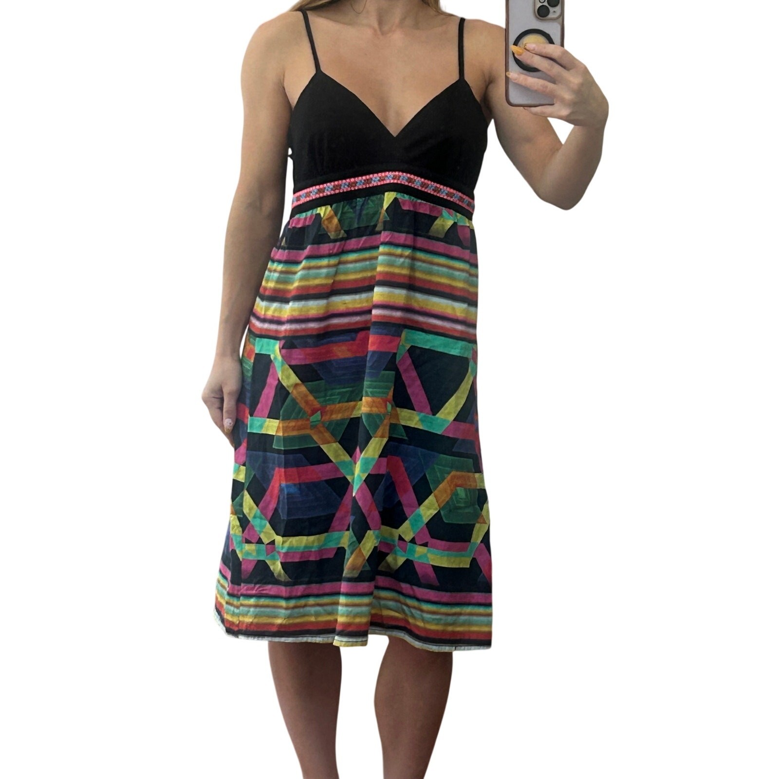 Custo Barcelona Y2K Vintage Geometric Print Empire Waist Sundress S/M Festival