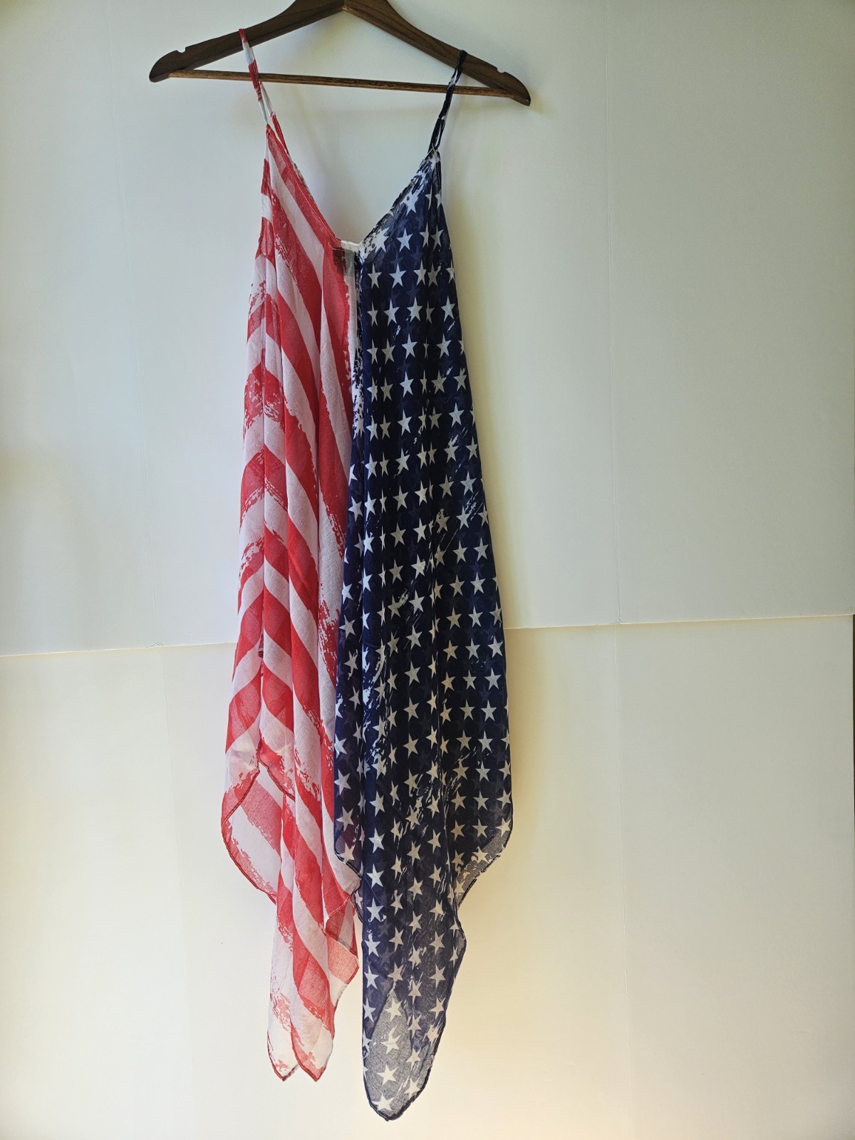 David & Young American Flag Cover Up One Size Patriotic Sheer Festival Beach Wra