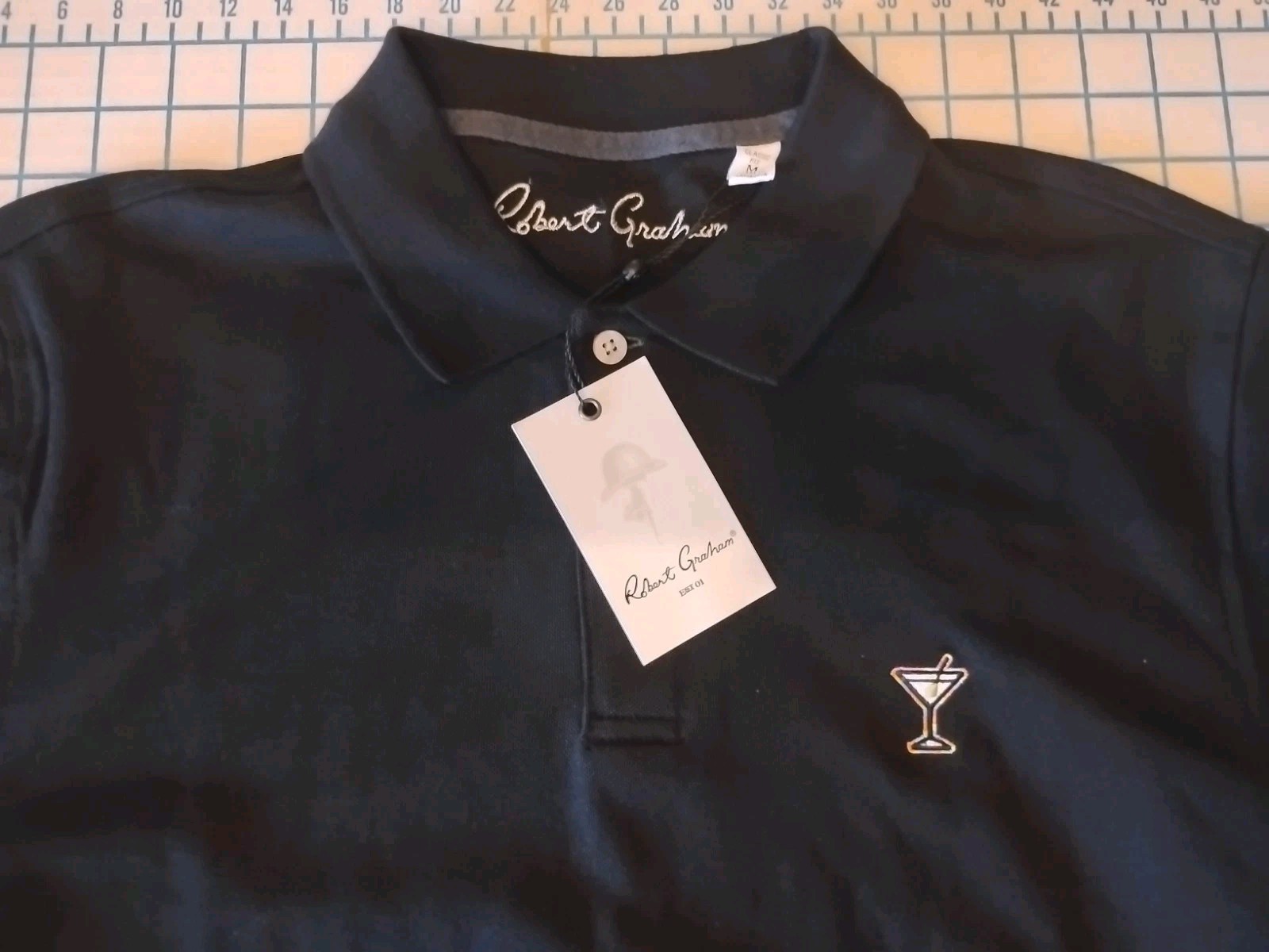 MENS BLACK MEDIUM ROBERT GRAHAM COTTON MARTINI POLO SHIRT – NWT