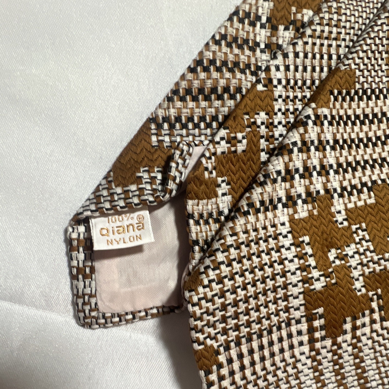 Jack’s Men’s Brown White Black Plaid Woven Nylon Pointed Tie