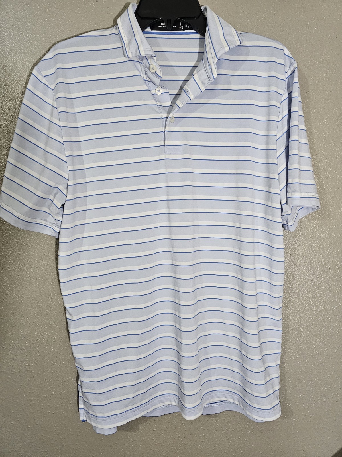 RLX Ralph Lauren Blue White Striped Polo Shirt Button Short Sleeve Men’s S