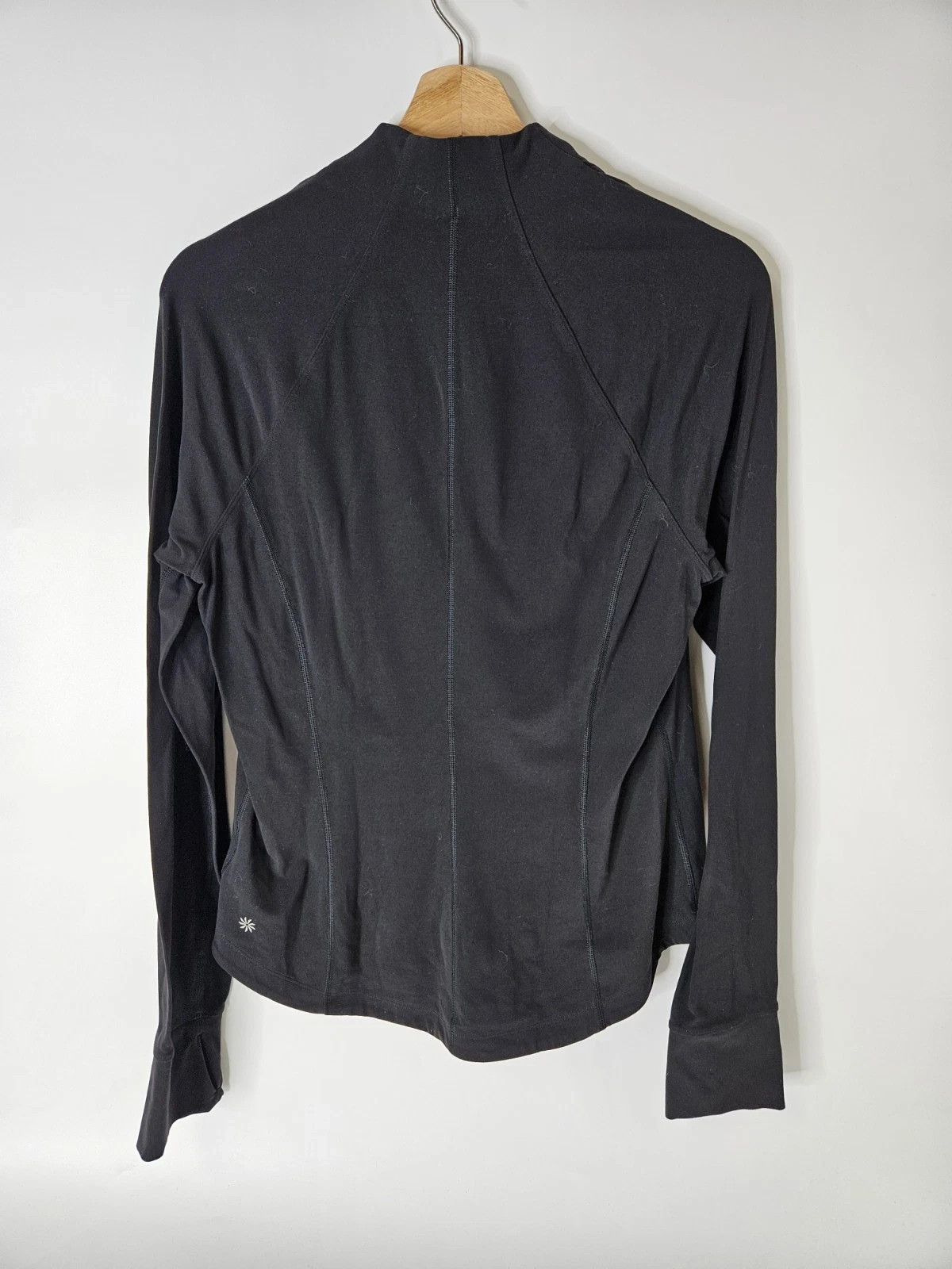 Athleta Full Zip Sweatshirt Womens M Black Mock Neck Thumbholes Workout Jacket