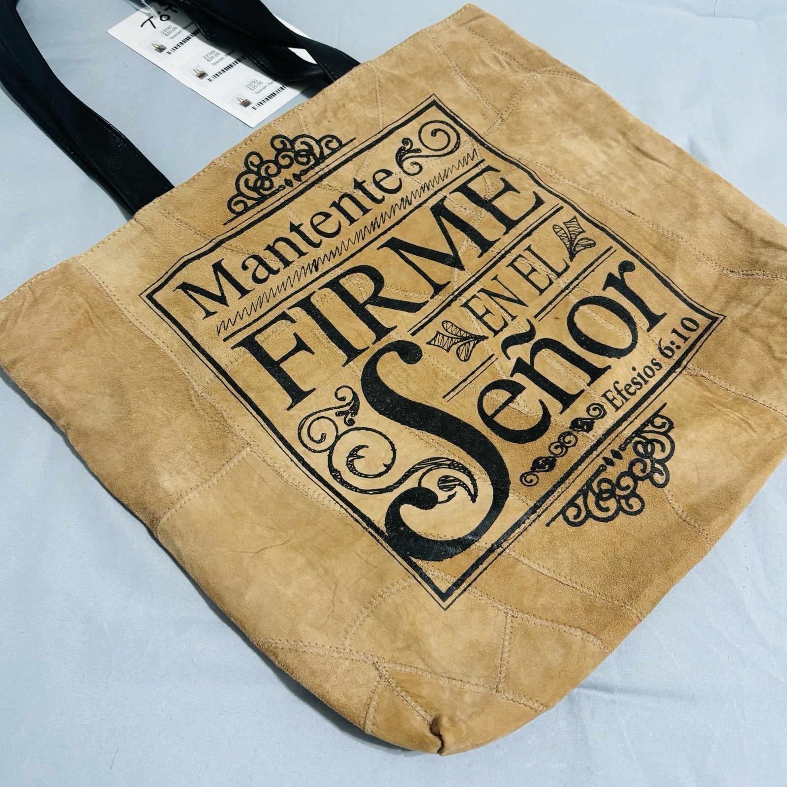Genuine Butter Soft Suede Leather Bible Tote Bag Brown “Steadfast In The Lord”