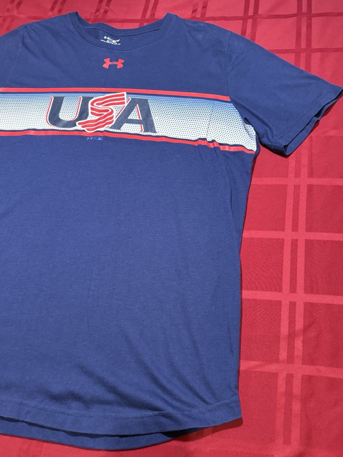 Under Armour HeatGear USA Baseball Graphic Logo Tee Men’s XL Blue Short Sleeve