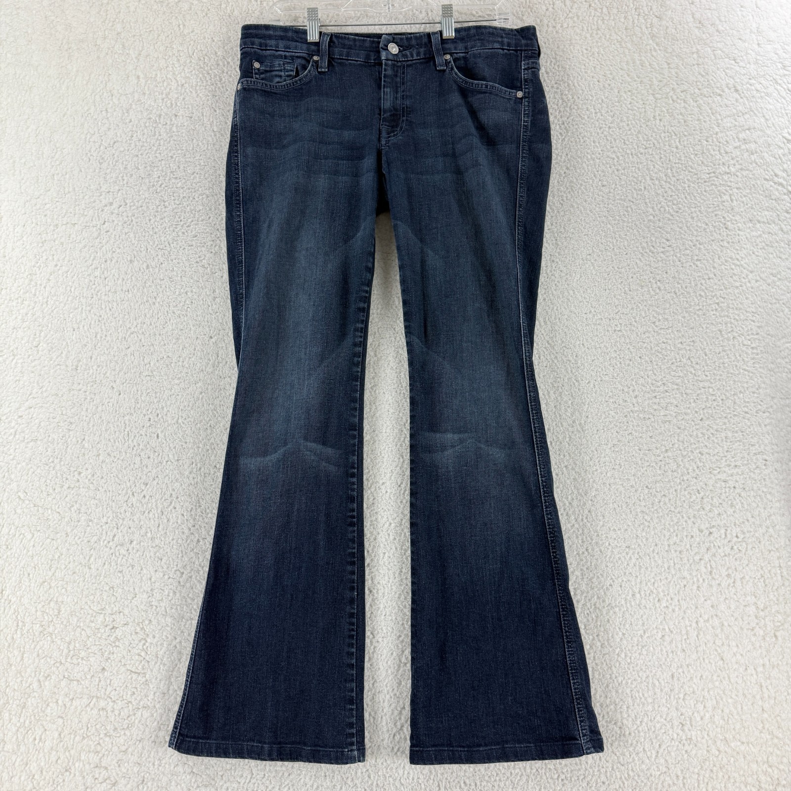 7 For All Mankind Flare Jeans Womens Size 31 Blue Denim Low Rise Dark Wash
