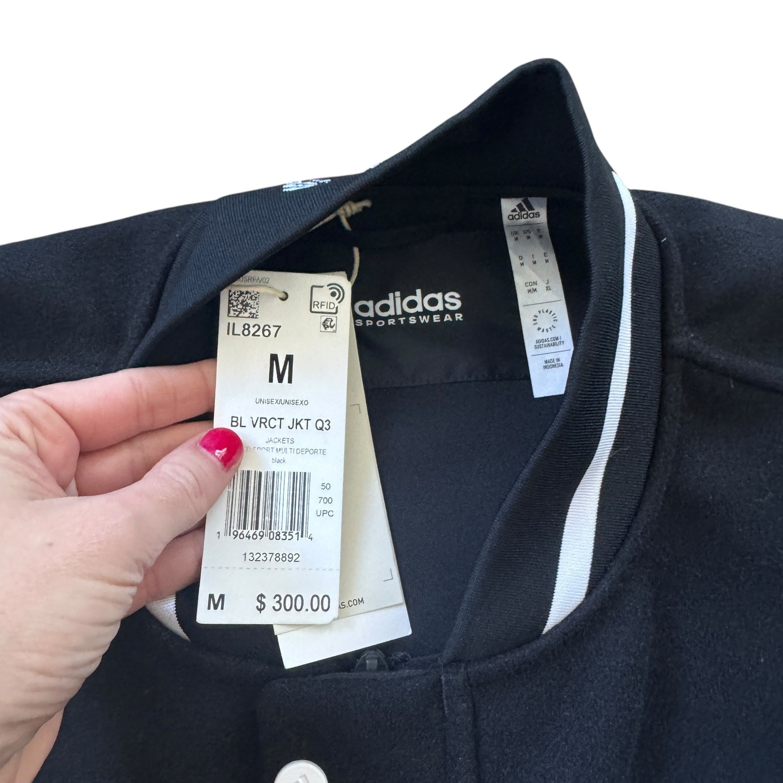 NEW Adidas Collegiate Premium Jacket Varsity Letter Jacket Black White Medium