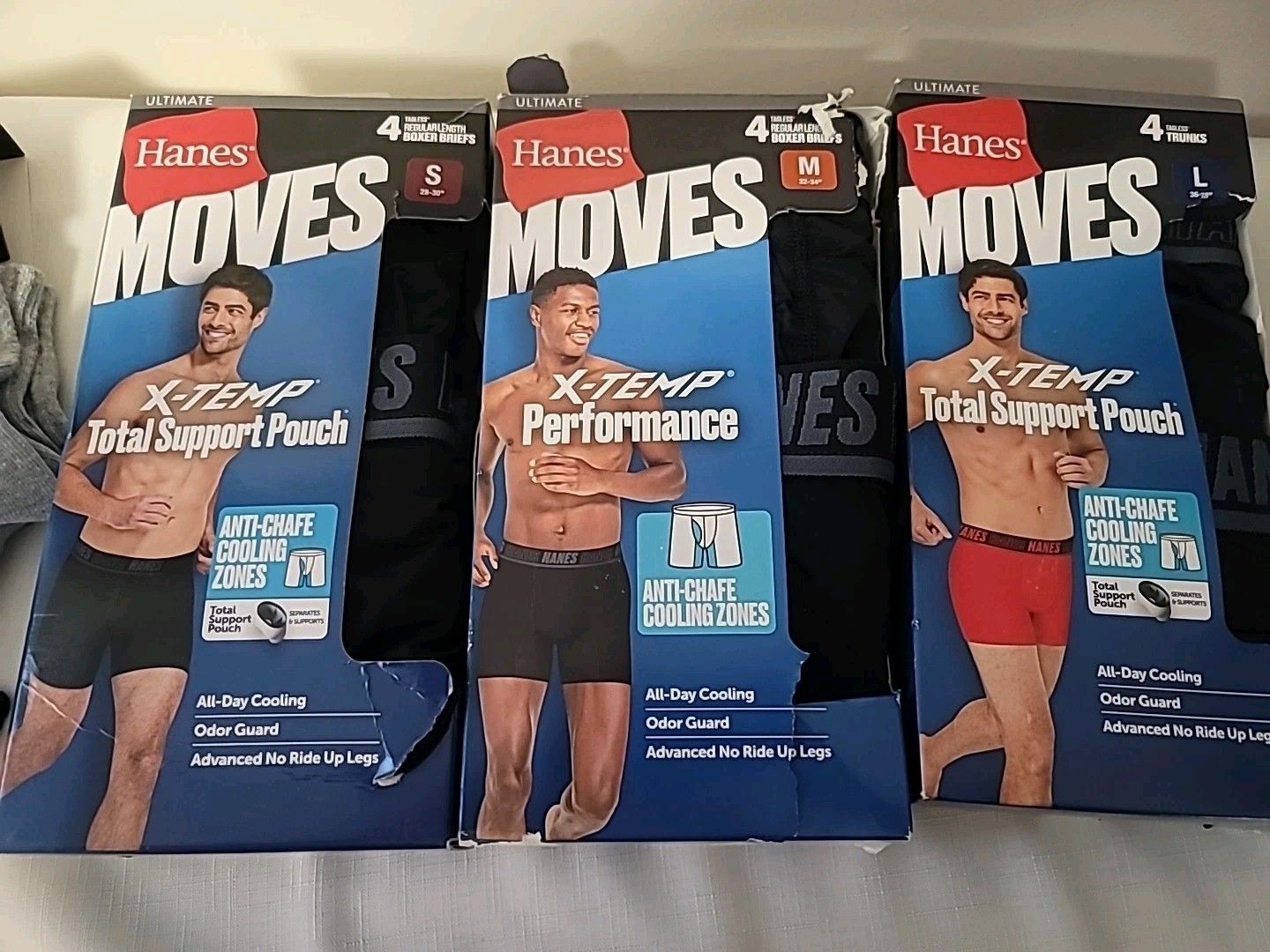 NEW Hanes Men’s 4 PK Moves Ultimate X-Temp Anti-Chafe Boxer Brief VARIOUS UNBOX