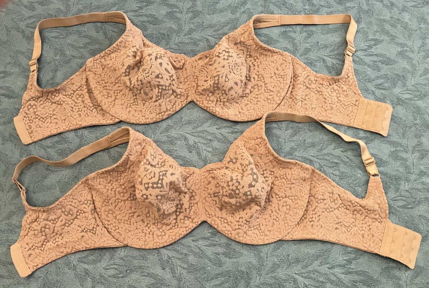 Wacoal TWO Beige Full Coverage Underwired Lacey Nylon/Spandex 65547 Bras 34 DDD