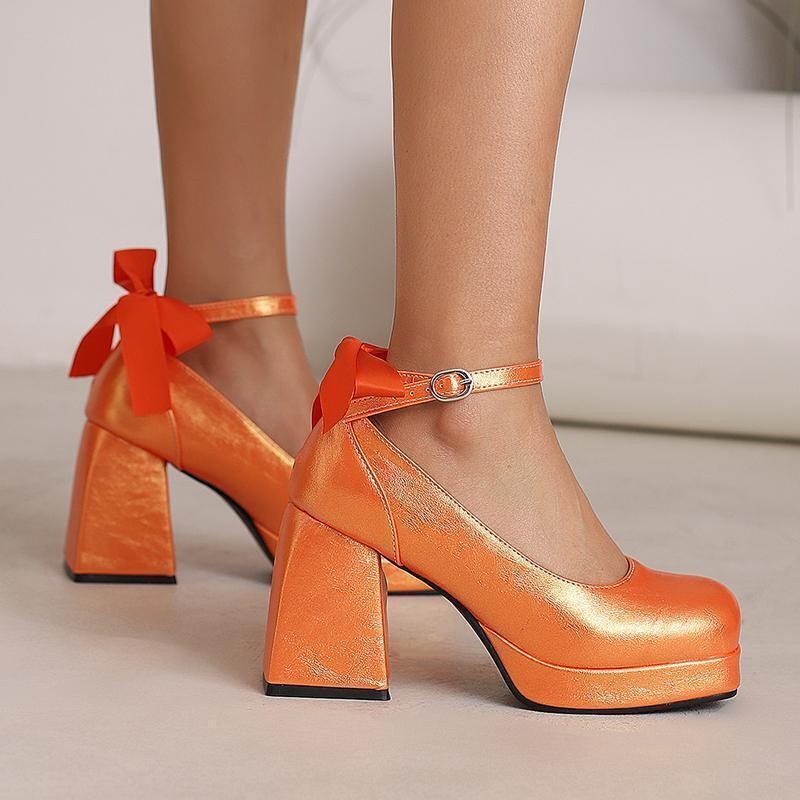 Women’s Square Toe Platform Block Heel Bow Shoes Dress Party Prom Pump Plus Size