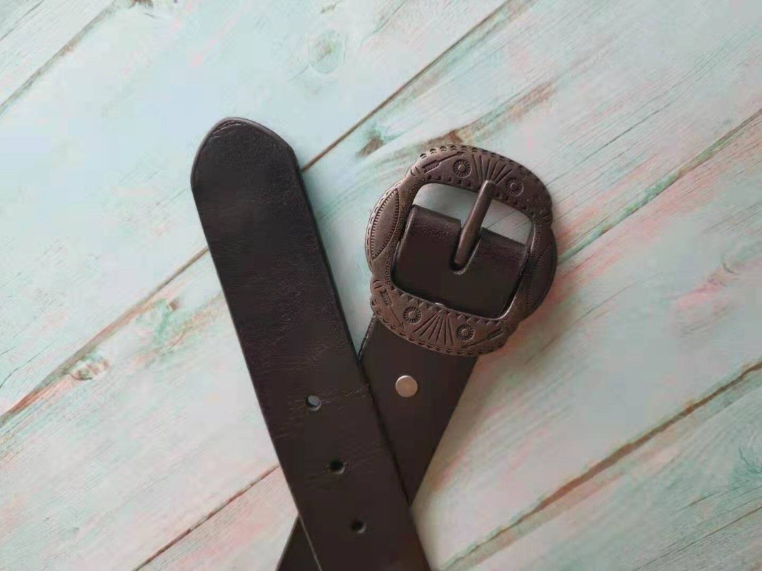 Double RL RRL Arrowhead Buckle Vintage Western Tooled Brown Leather Belt Size 34