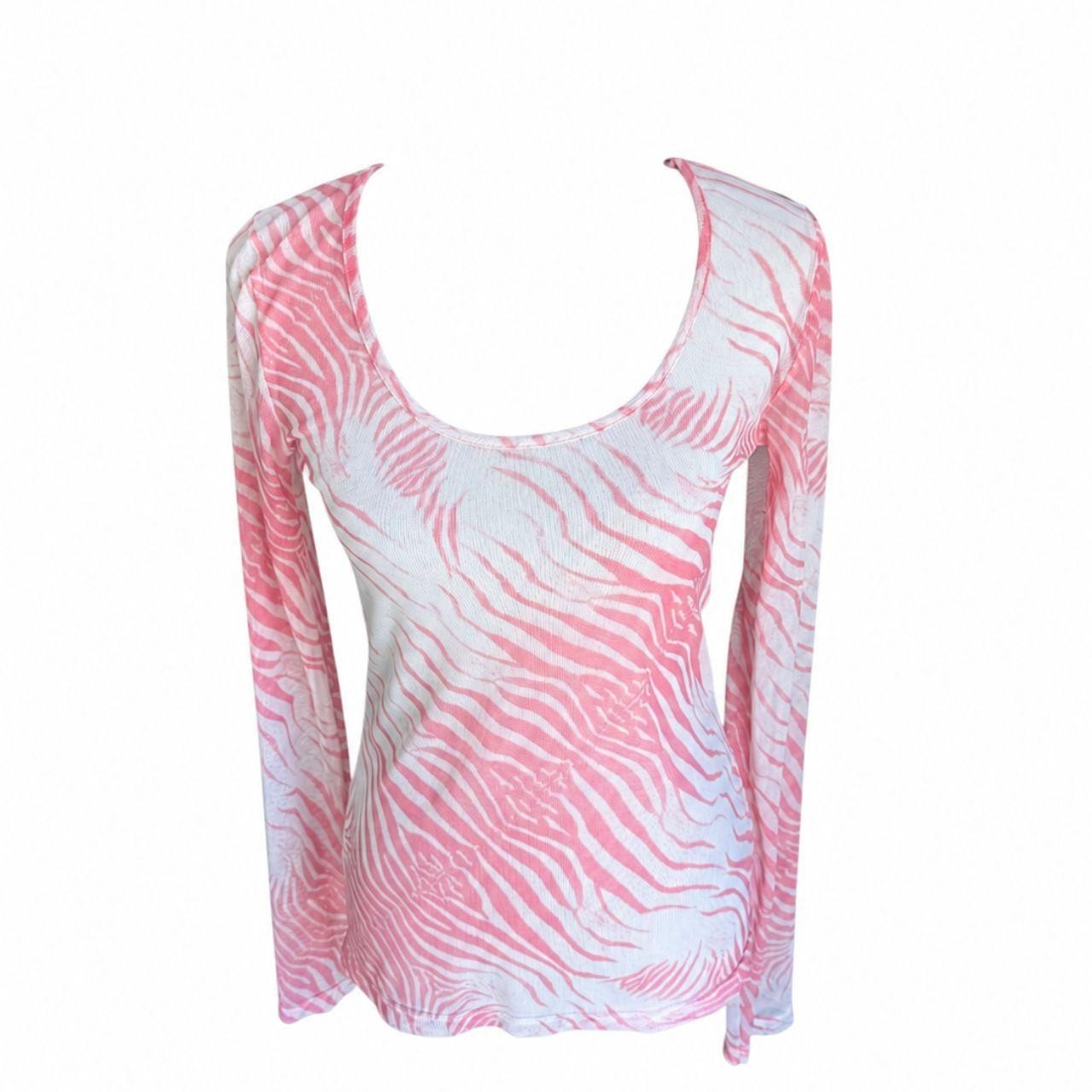 Roberto Cavalli vintage mesh white and pink zebra print long sleeve top in excel