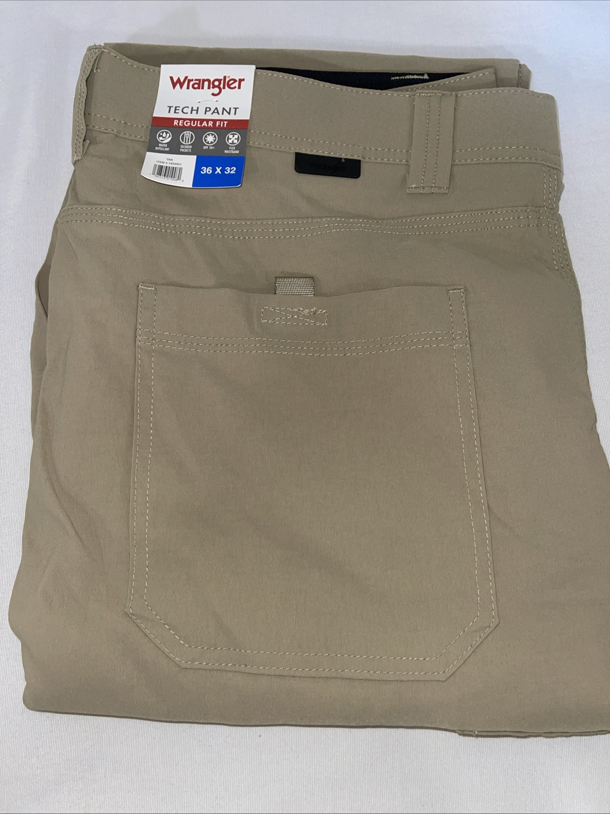 Wrangler Men’s Tech Pants regular Fit Pocket Waistband 36×32 TAN