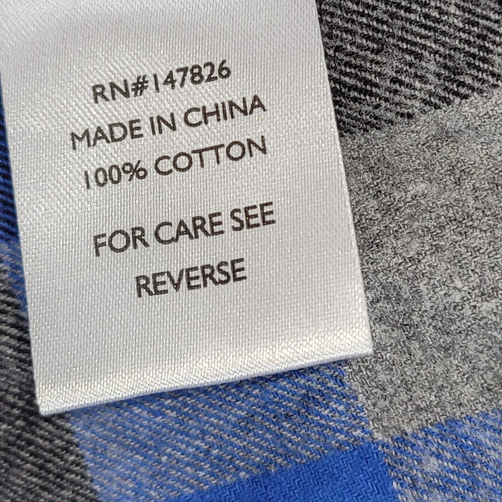Five Brother Mens Blue Black Grey Plaid Flannel Button Down Shirt Large Cotton
