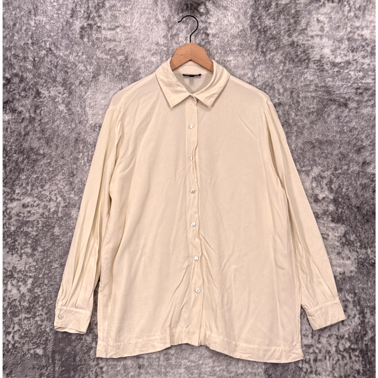 Eileen Fisher Tunic Top Small Womens Silk Georgette Crepe Button Long Sleeve