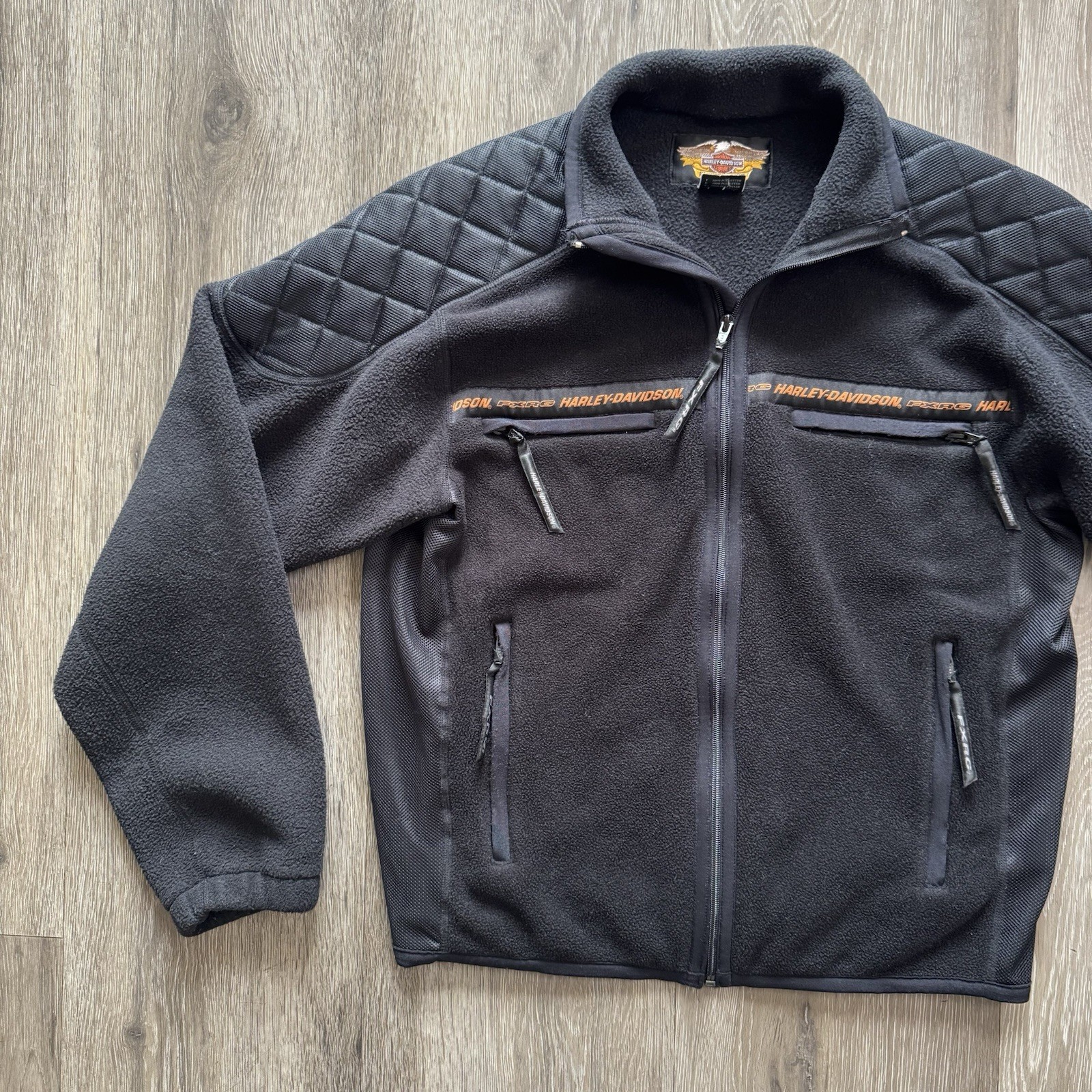 Harley Davidson Fxrg Mens Small Black Full Zip Padded Fleece Riding Jacket