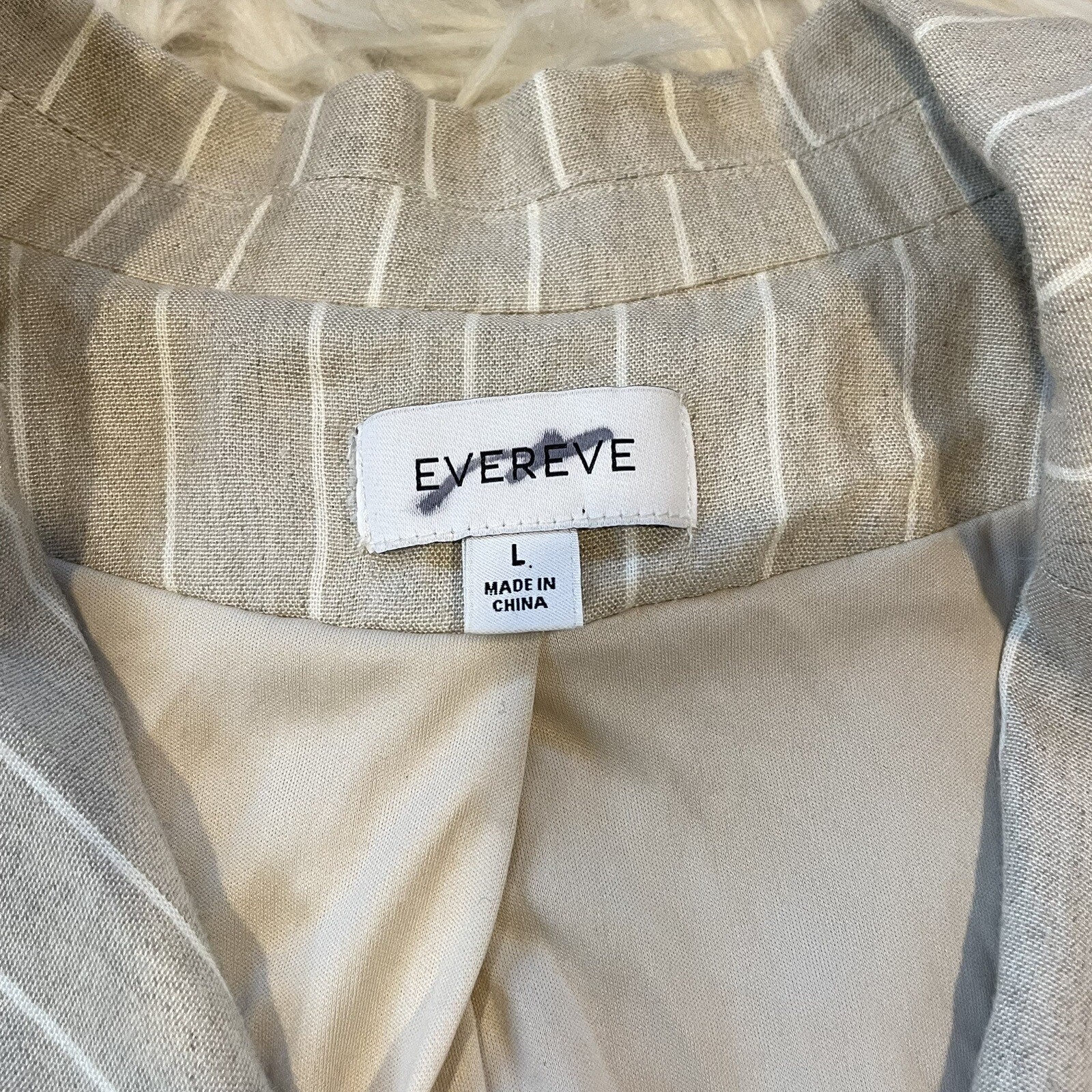 Evereve Clarkson Blazer Womens Large Linen Tan Pinstripe Office Academia Preppy