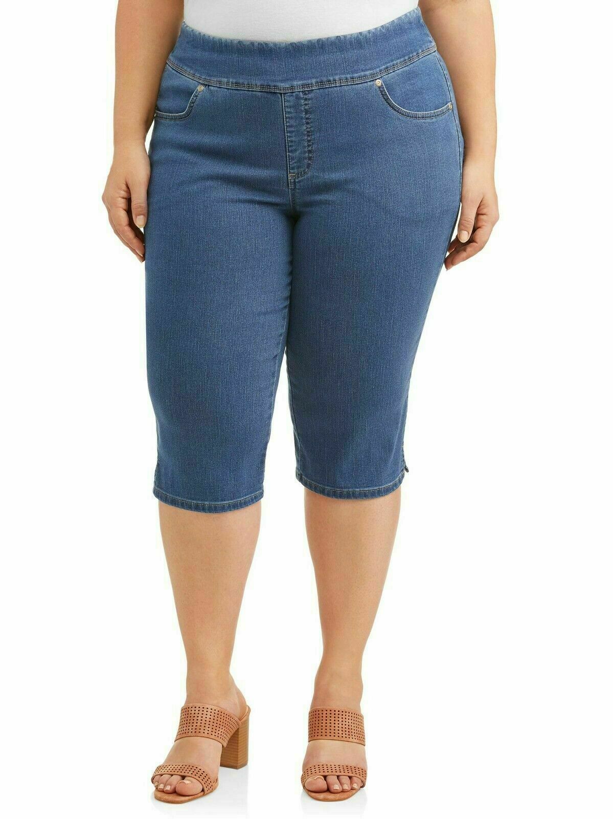 Jack David WOMENS PLUS SIZE Elastic Waist Pull On Stretch Microfiber CAPRI JEANS