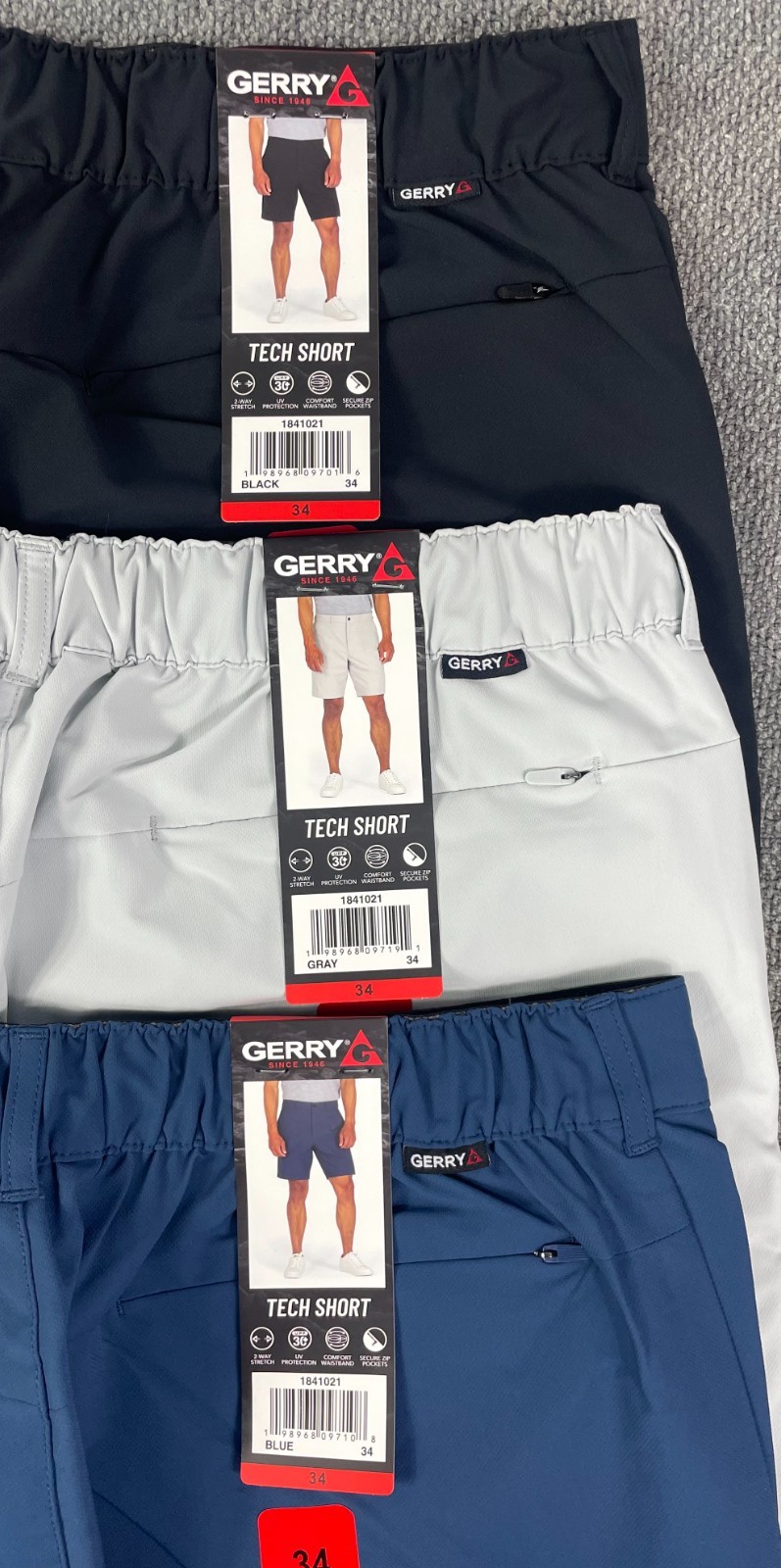 Gerry Men’s Tech Short Lot of 3 Black, Gray & Blue Pick Your Size NWT