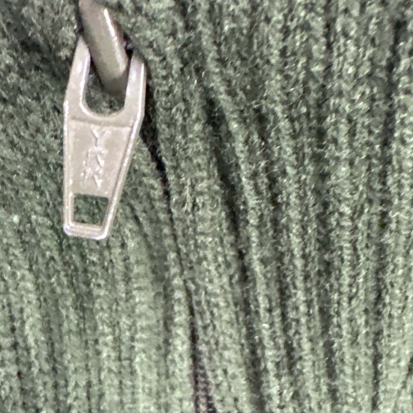 Vintage ZIP CARDIGAN Mens L Green Ribbed Knit Mock Neck Elbow Pads Classic