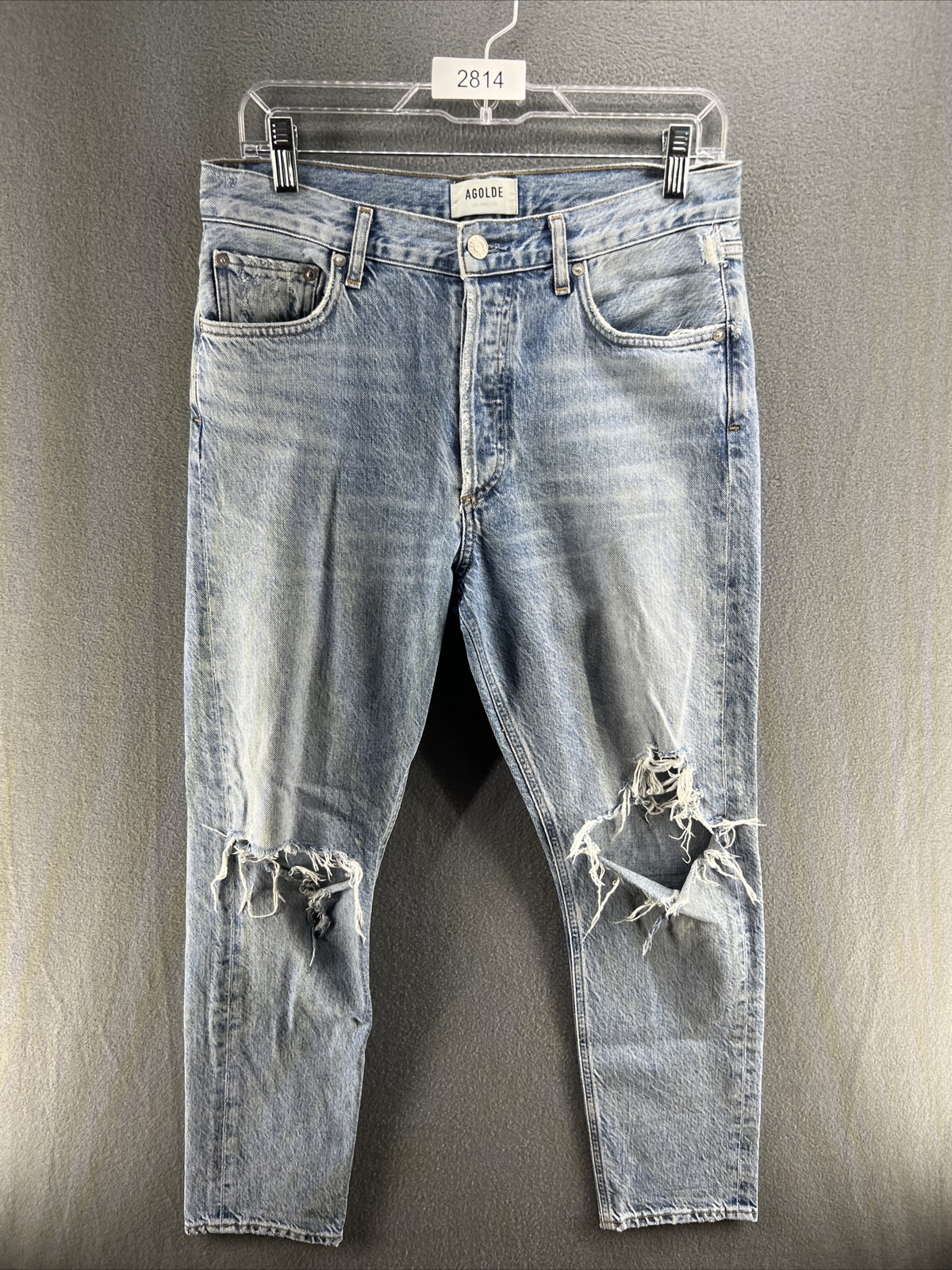 Agolde Jamie High Rise Classic Jeans Resolution Light Blue Distressed 27