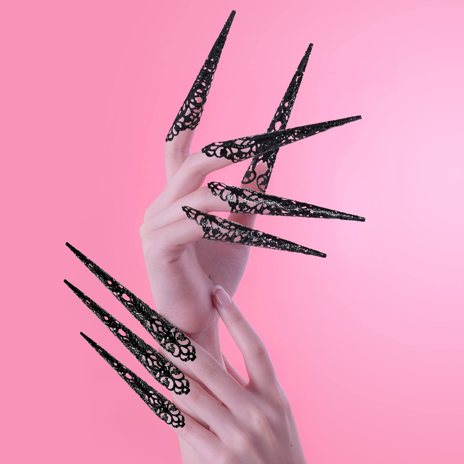 ANCIRS 10 Pack Finger Nail Tip Claw Rings, 10 Count (Pack of 1), 10pcs Black