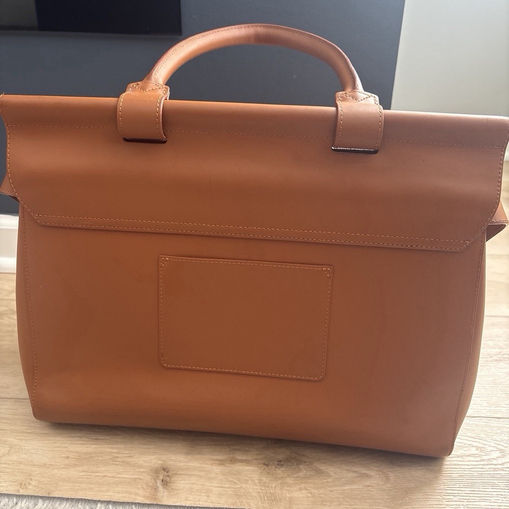 JEMMA Brown Satchel Top Handle Bag, Detachable Strap, Turn Lock