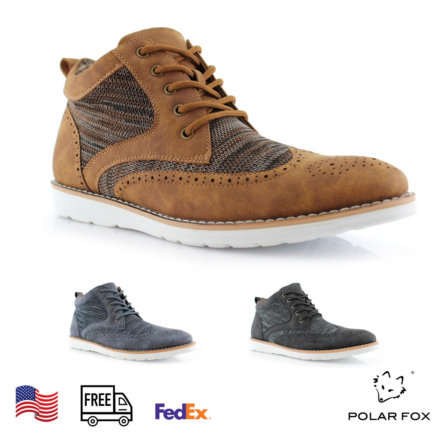 Polar Fox Wingtip Memory Foam Knitted Suede Business Mid-Top Sneaker