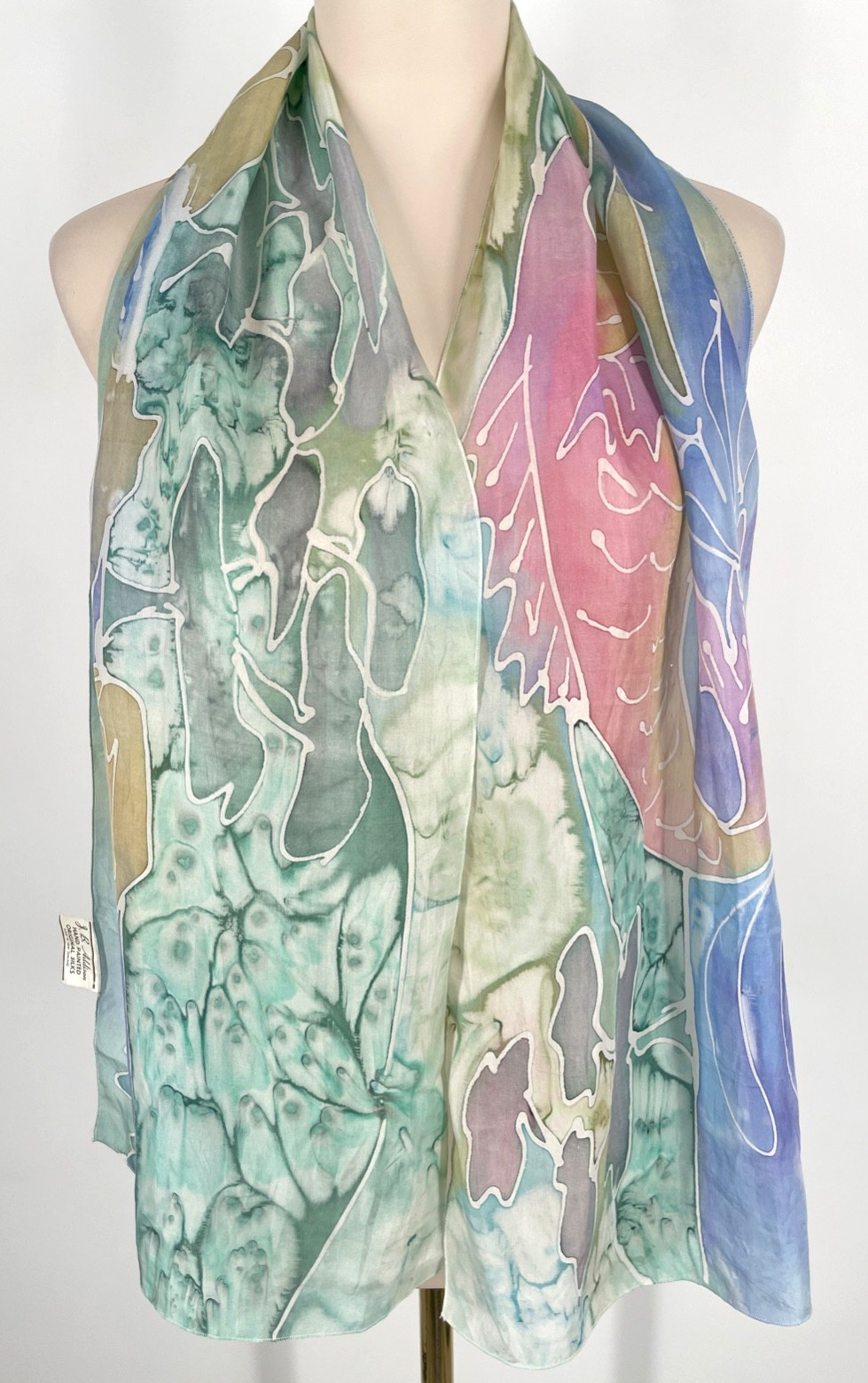 J. B. Addison Hand Painted original Silks Scarf multi watercolor 12x 58″ pastel