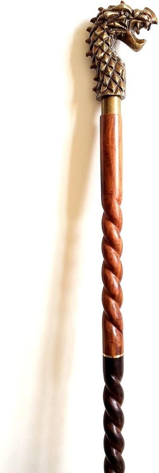 Vimtage Brass Dragon Head Handle Victorian Wooden Walking Stick Cane Gift