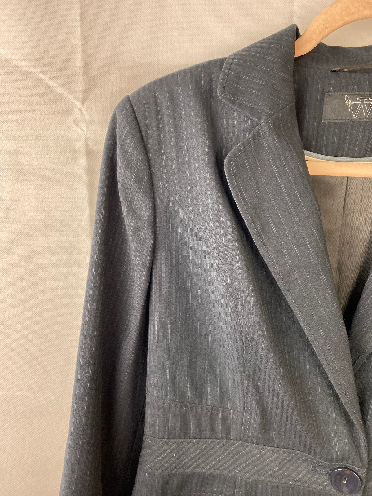Bhs Classic Vintage Pinstripe Dark Navy Suit Blazer UK 10