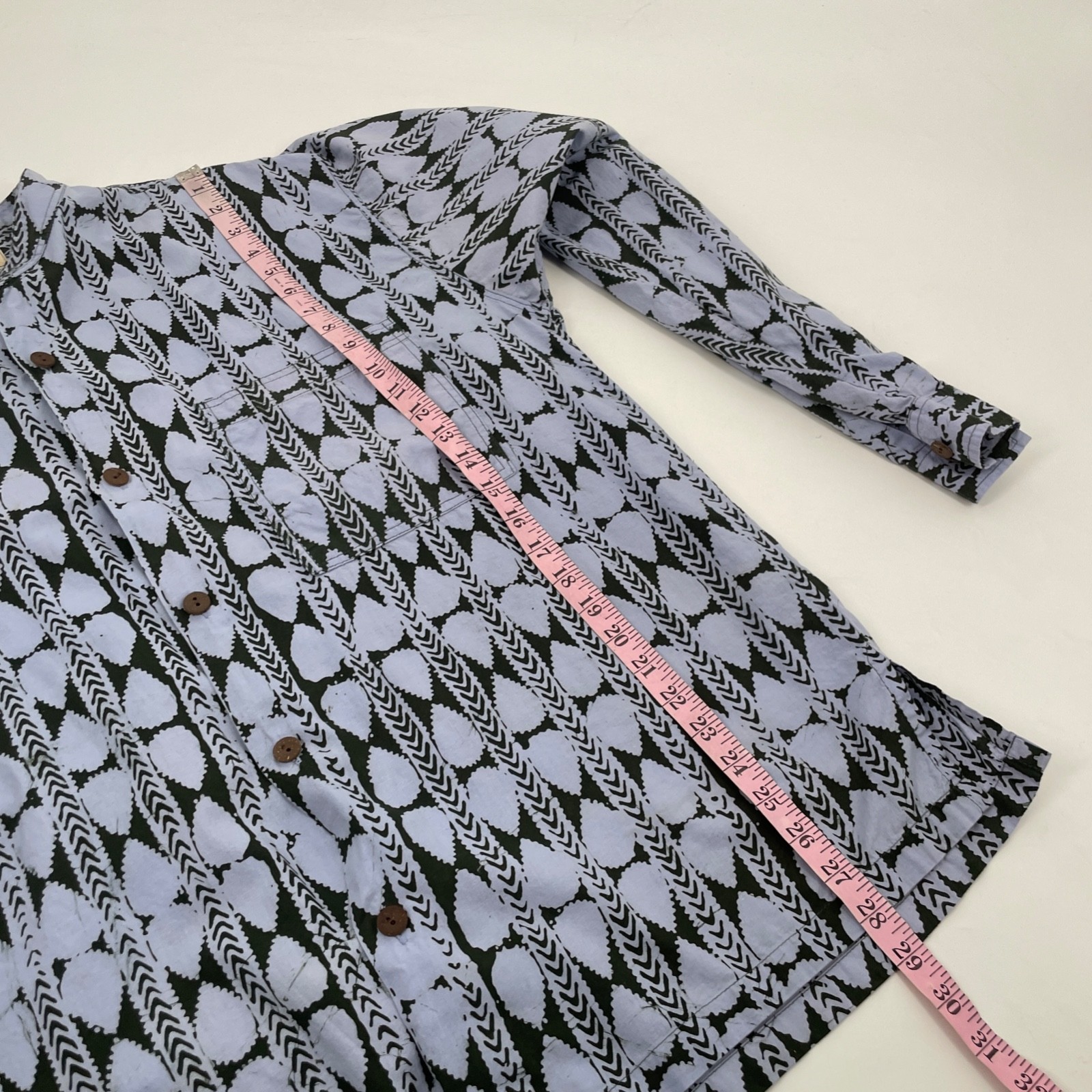 VTG NoaNoa Mens size L Blue Geo print Hawaiian Button Up shirt cotton hand made