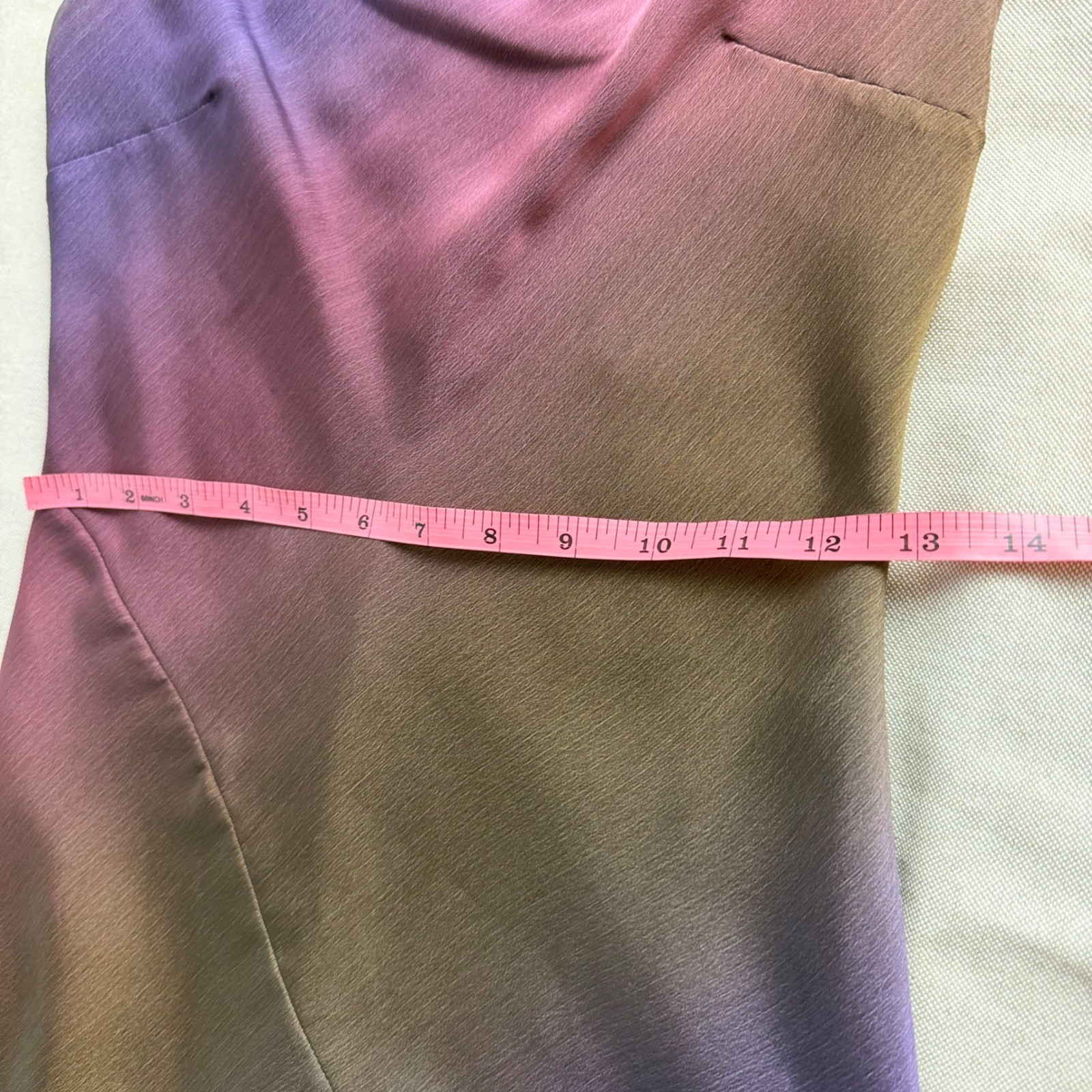 VTG Allen Schwartz Sz 2 Rainbow Ombre Cowl Neck Mini Dress Purple Green Y2K 90’s