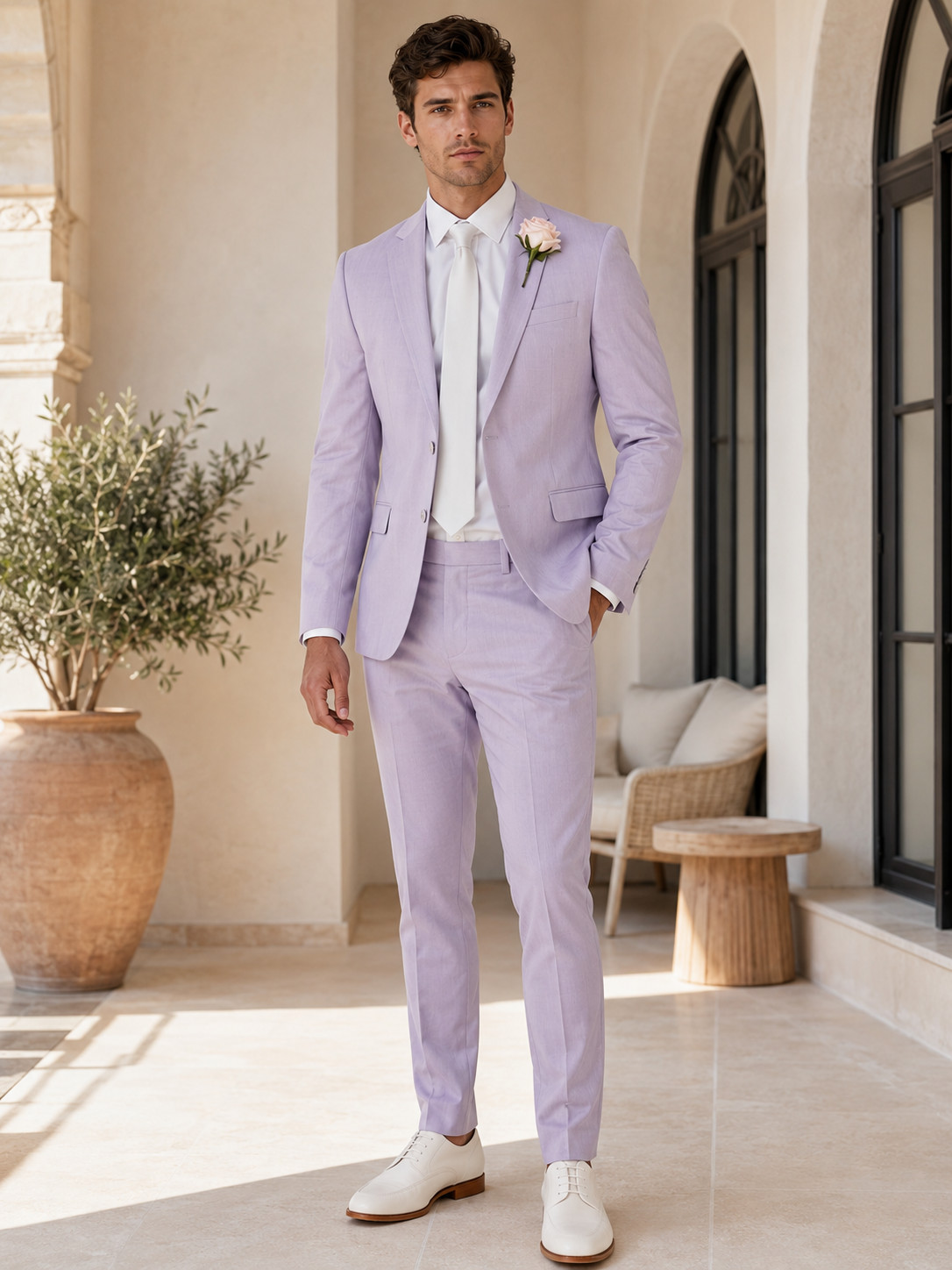 Men Lavender Lilac 2 Piece Suit Blazer Pants Wedding Prom Formal Party
