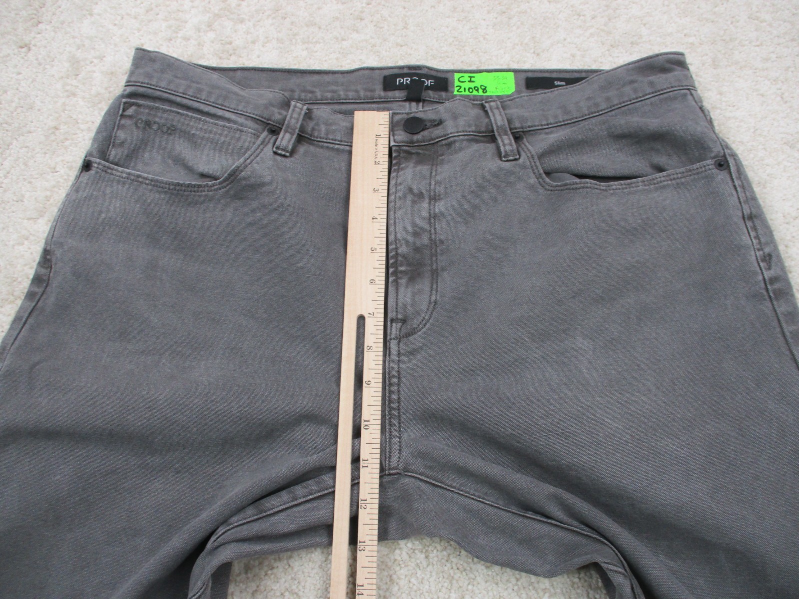 Proof Rover Slim Pants Mens 38 Gray Canvas Stretch Chino Casual Huckberry 38×34