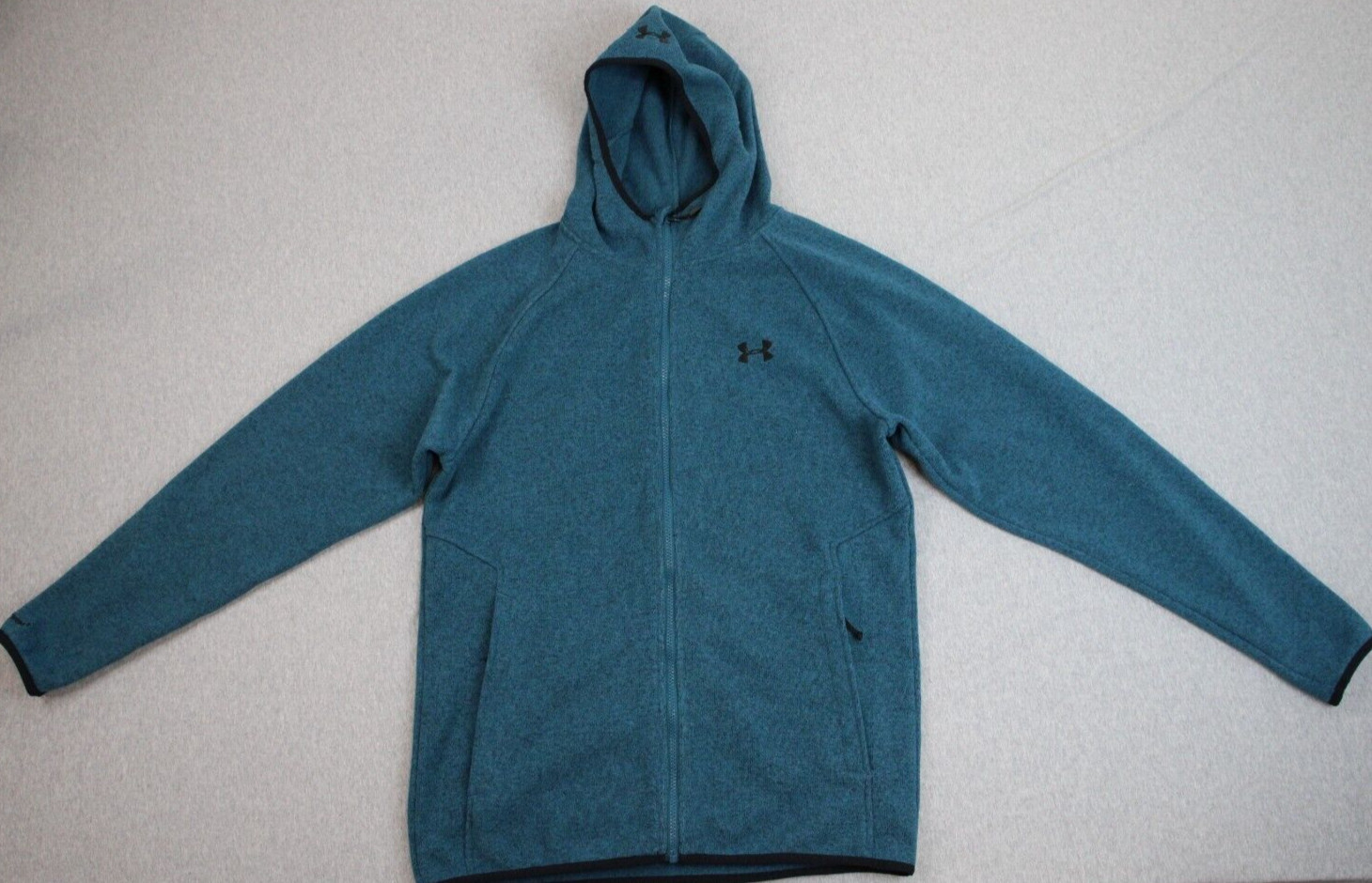 Under Armour Jacket Mens Large Blue Hooded Full Zip Coldgear Fleece Lined Sleeve