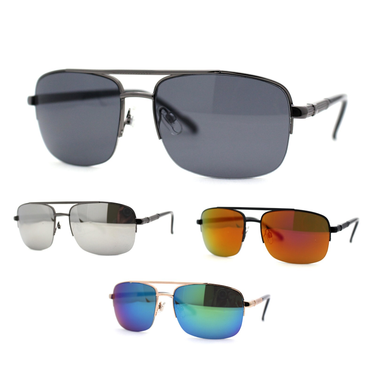 Mens Spring Hinge Rectangular Rimless Classy Designer Fashion Sunglasses