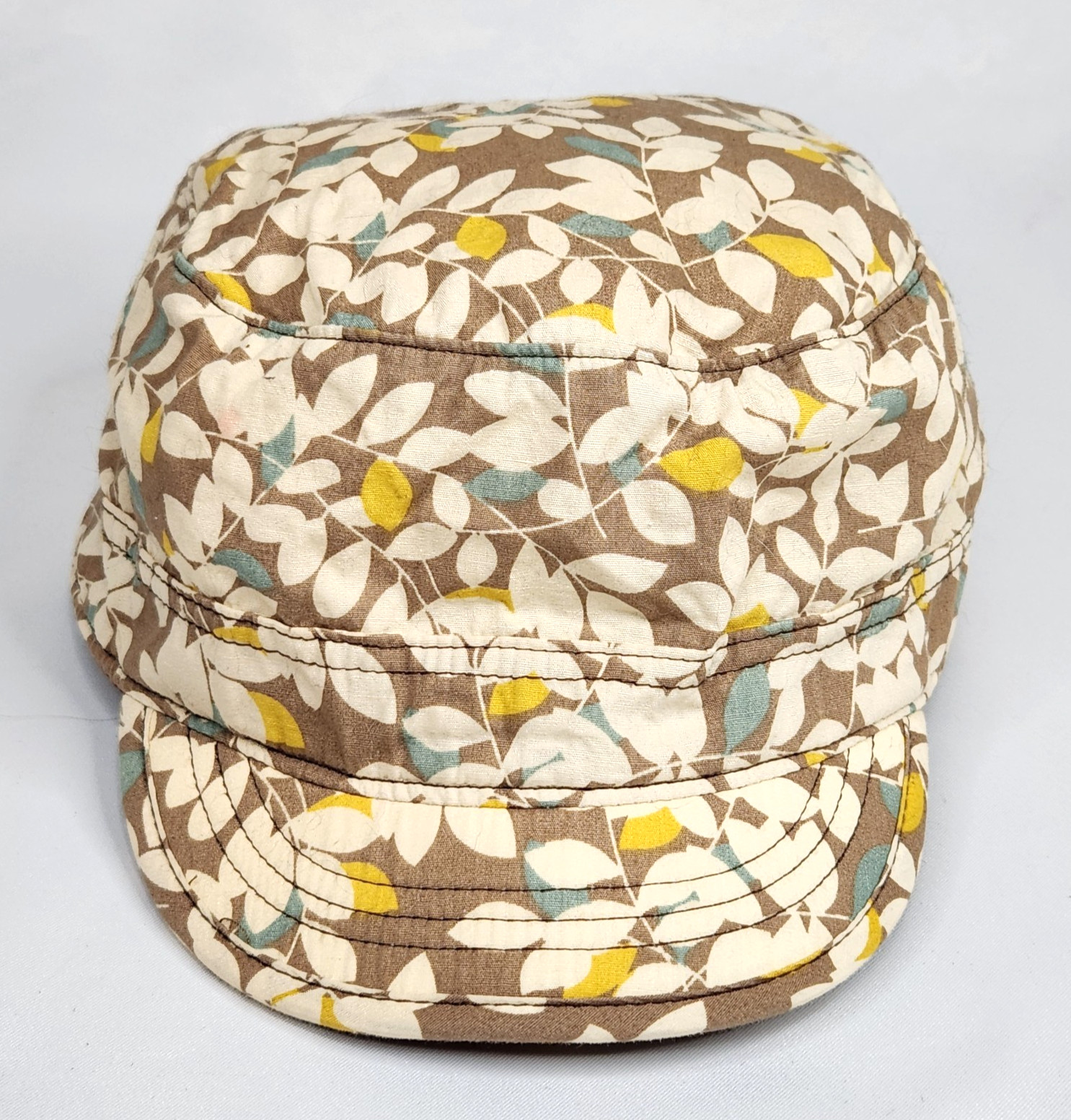 Pistil Ladies Cadet Newsboy Hat Cap Tan Yellow Floral Leaves 100% Cotton Adjust