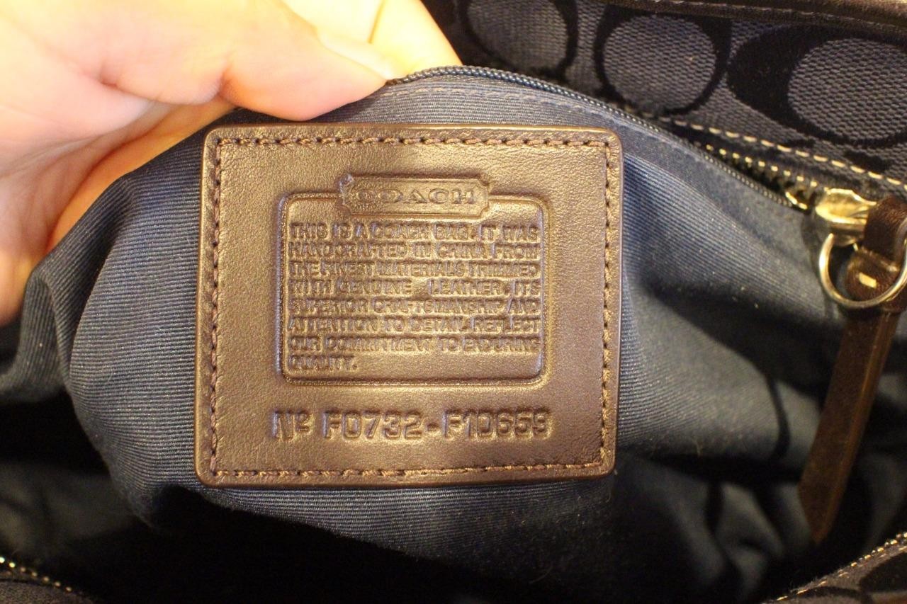 Coach monogrammed navy canvas and leather shoulder bag # F10659 (pu150