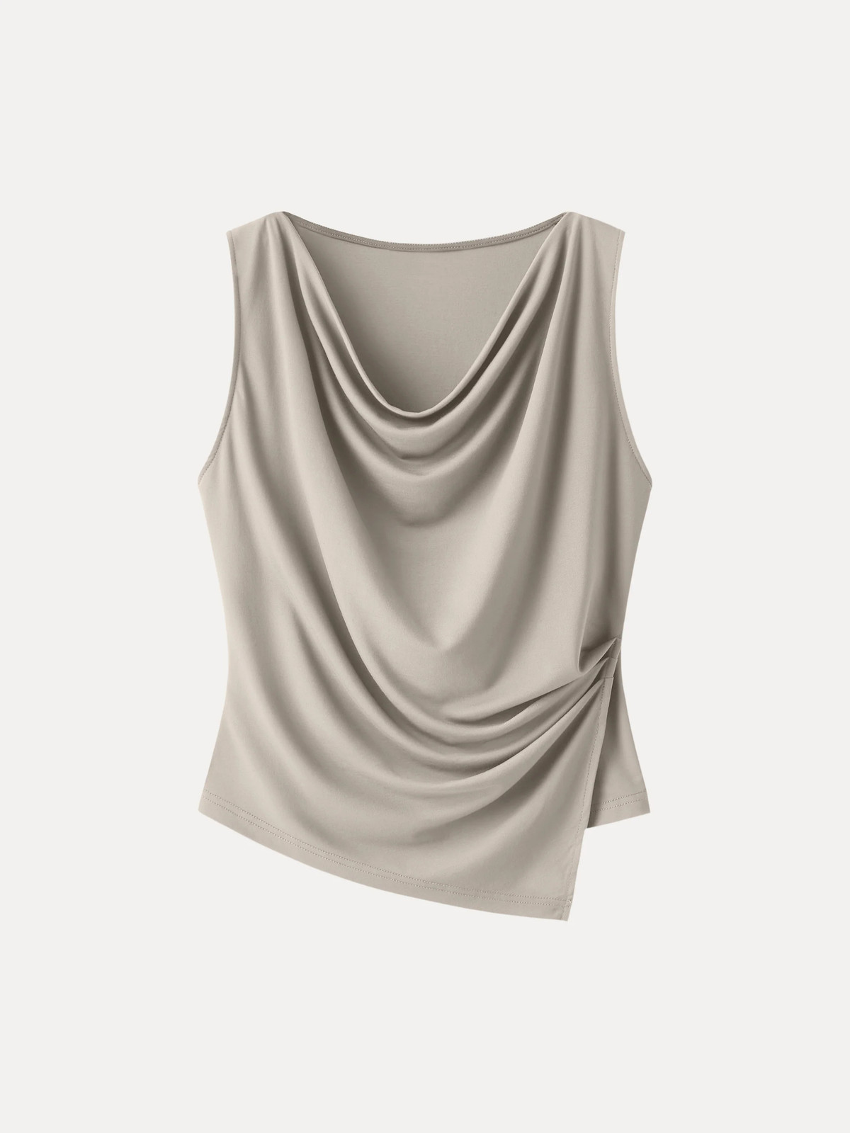 Cowl Neck Asymmetrical Tucked Sleeveless Top