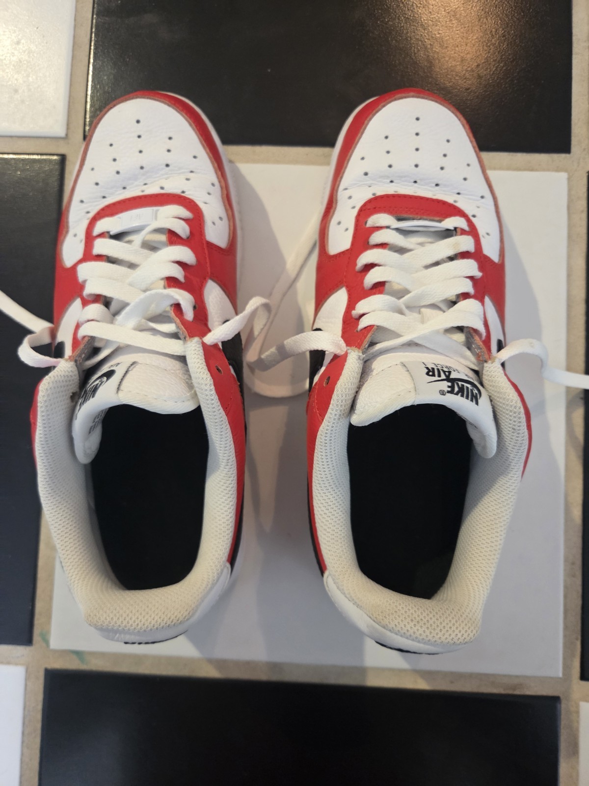 Nike Air Force 1 Low Top Men’s Sneaker Red/White/Black Colorblock Lace-Up