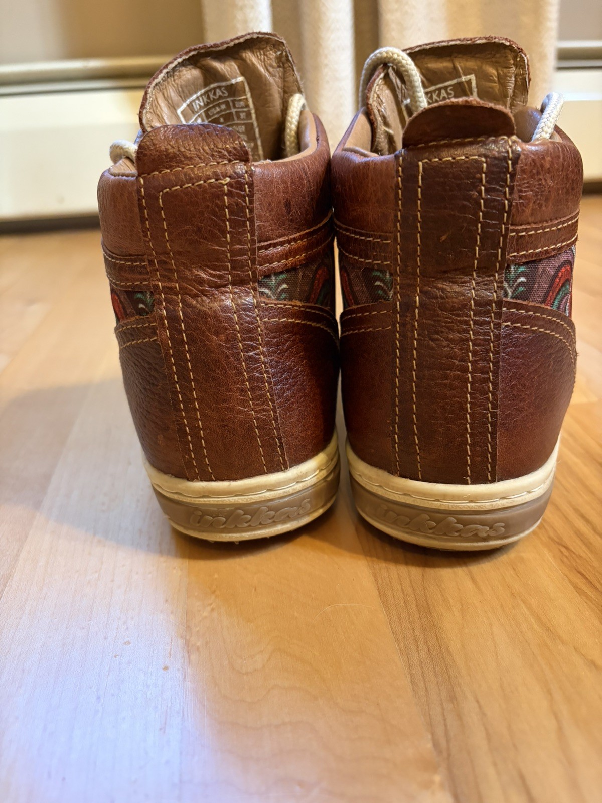 INKKAS Rooster Camping Boot Sneaker Leather Shoes Brown High Top Aztec US W6 M4