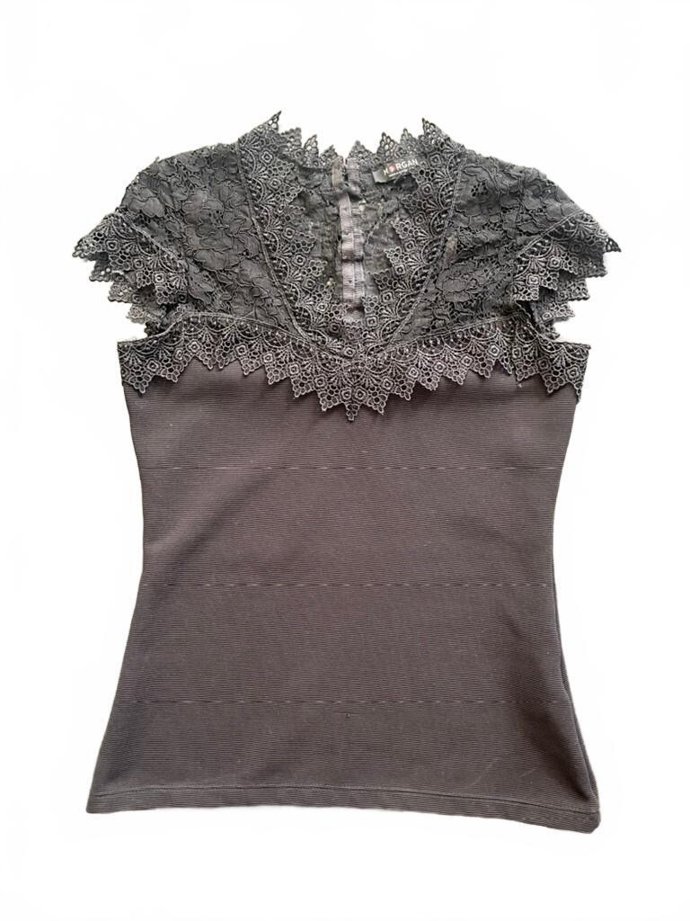 Morgan de Toi Black Lace Cap Sleeve Top XS