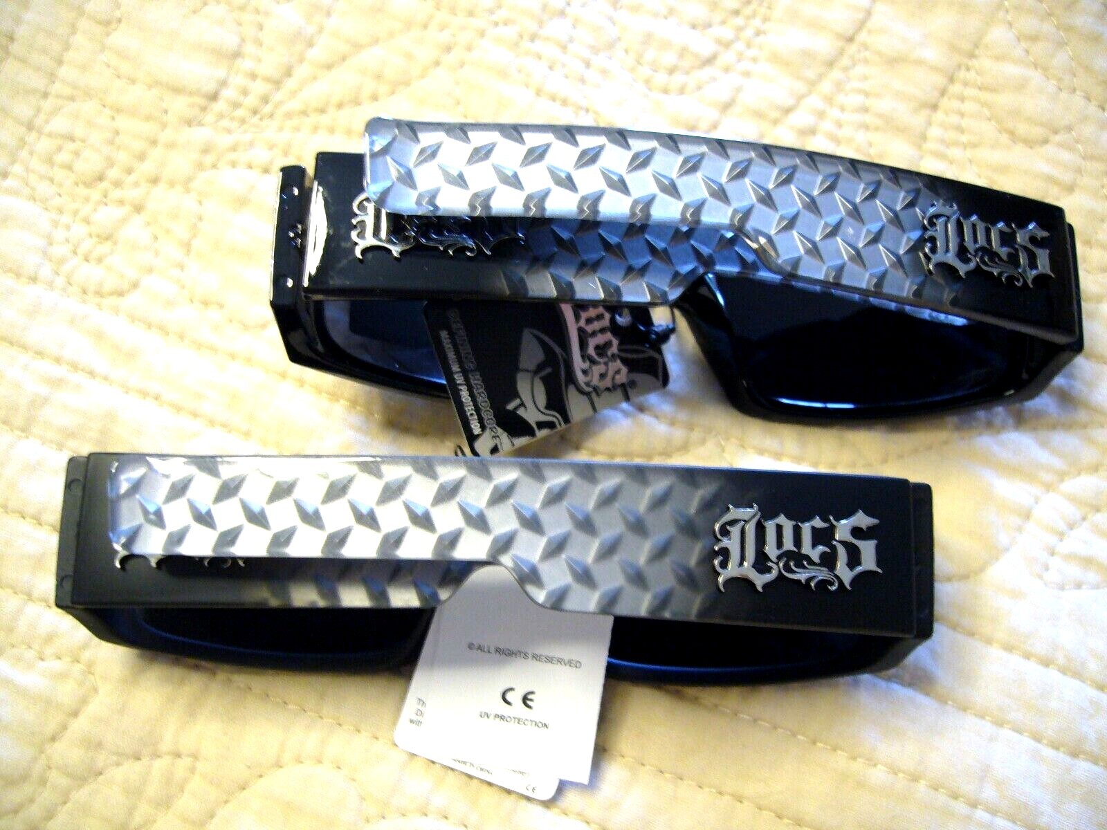 Men’s Sunglasses LOCS Women’s Gangster Diamond Plate Look Biker Shades 91167