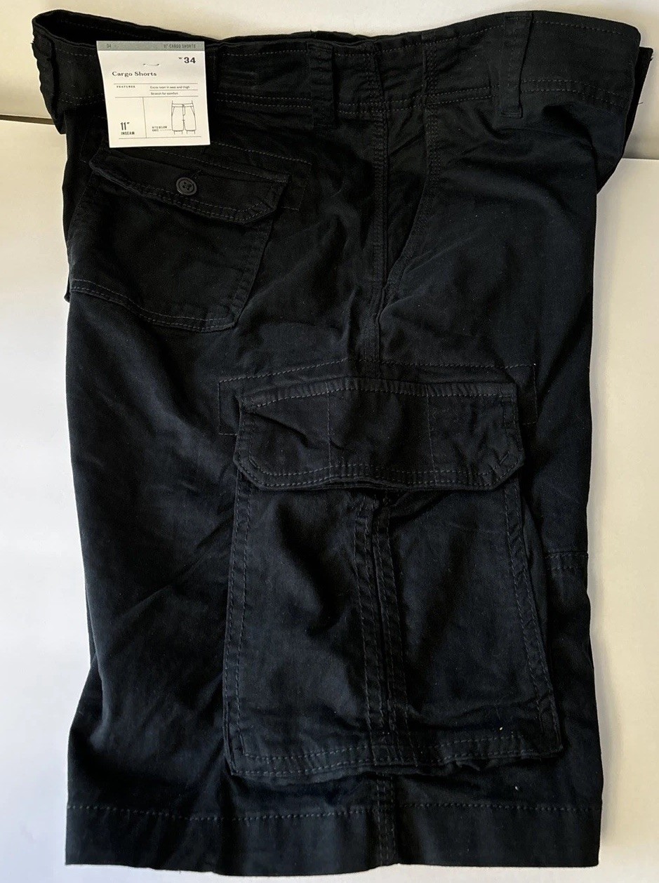 Mens Cargo Shorts 6 pockets 11” Inseam 34” Waist BLACK Goodfellow & Co BRAND NEW